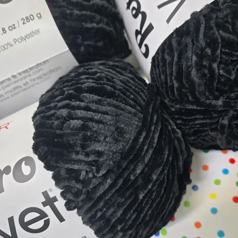 🐼🎃🧟‍♂️Premier Retro Velvet Black Yarn NEW 3 SKEINS IN PKG 9.8 OZ 306 YDS EA